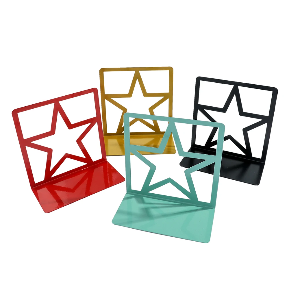 1Pair Five-pointed Star Hollow Bookstands Metal Star Bookends Book Support Office Decoration Book Rests Document Holder Gifts | book holder,book stand