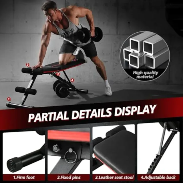 Adjustable Weight Bench Press for Full Body Strength Training Gym Exercise Bench in Black with Incline Decline Function