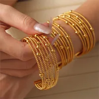Twisted Circle Combining Beads Bracelet Bangles For Women Stainless Steel Gold Plated Elegant Women's Hand Bracelets Cuff Bangle 2
