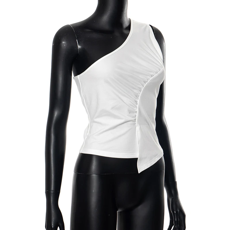 Camisetas de tirantes de verano para mujer, blusa camisola ajustada de color liso sin mangas con un solo hombro, ropa estética