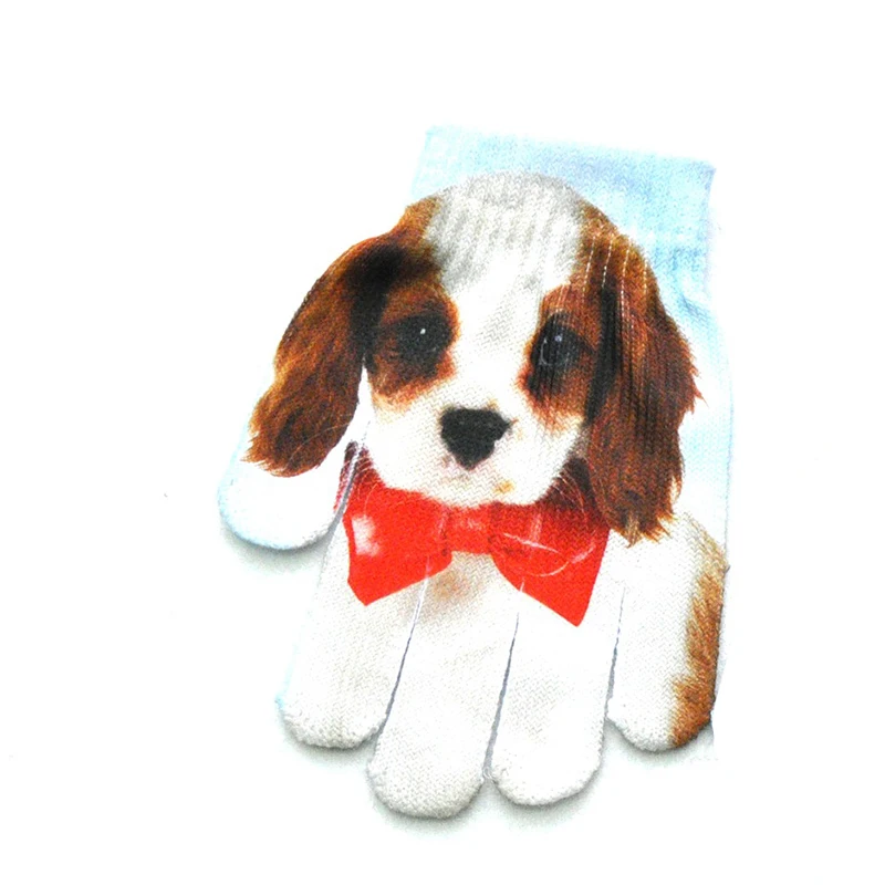 Children Gloves 5-11Y Kindergarten Student Winter Warm Baby 3D Puppy Cat Knitted Mittens Full Finger Gloves Knitting Kids