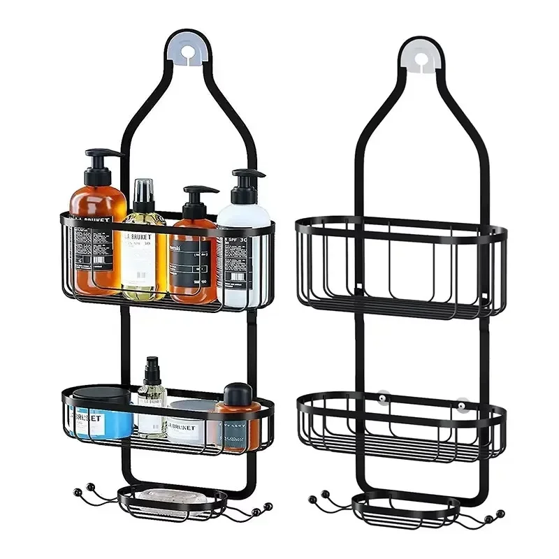 Hanging Caddy For Drilling Bathroom Storage Shower Rack Shower Without Hooks Shelves Over Organizer with Towel Bathroom 3