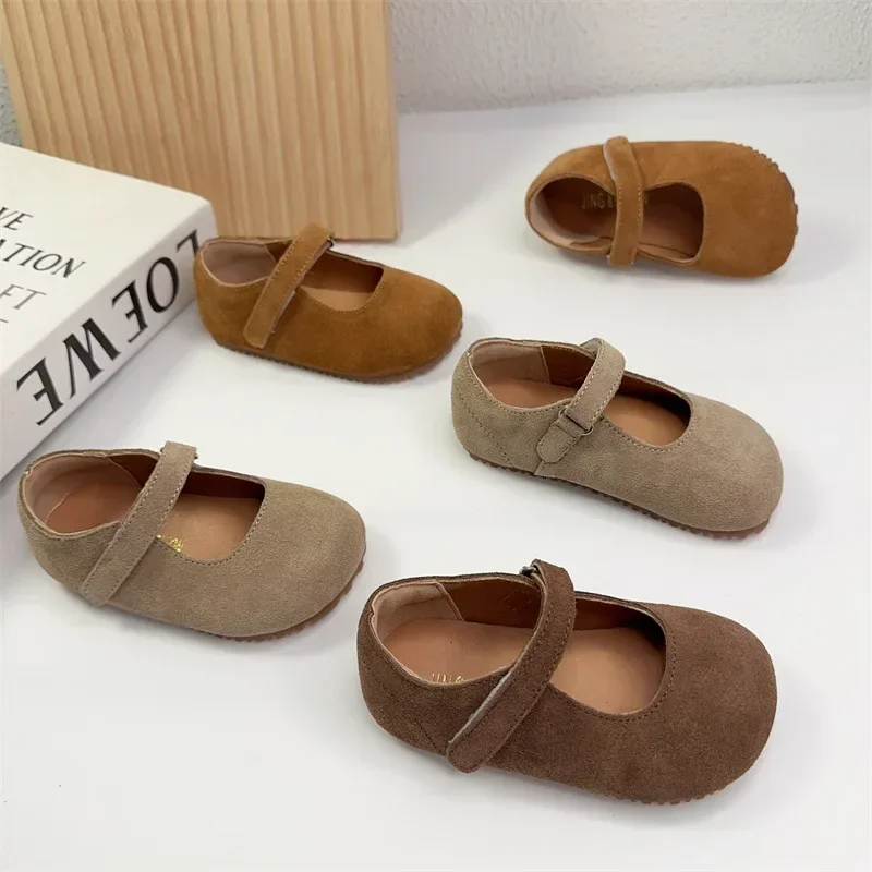 Baby Girls Flat Shoes Vintage Kids Boots Autumn Boutique Soft-Tole Footwear Swede Leather Flatties for Children 1-8 Years
