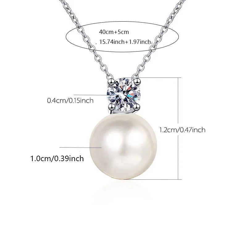 925 Sterling Silver 0.5 Carat Moissanite Pearl Necklace Clavicle Chain For Ladies pendant necklace silver necklace moissanite necklace