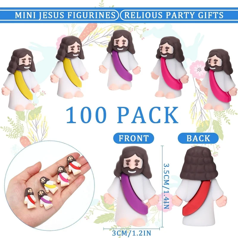 100 Pack Mini Jesus Figures Religious Jesus Toys,Mini Jesus Figurine Easter Decorations,Doll Party Favors Gift(Multicolor)