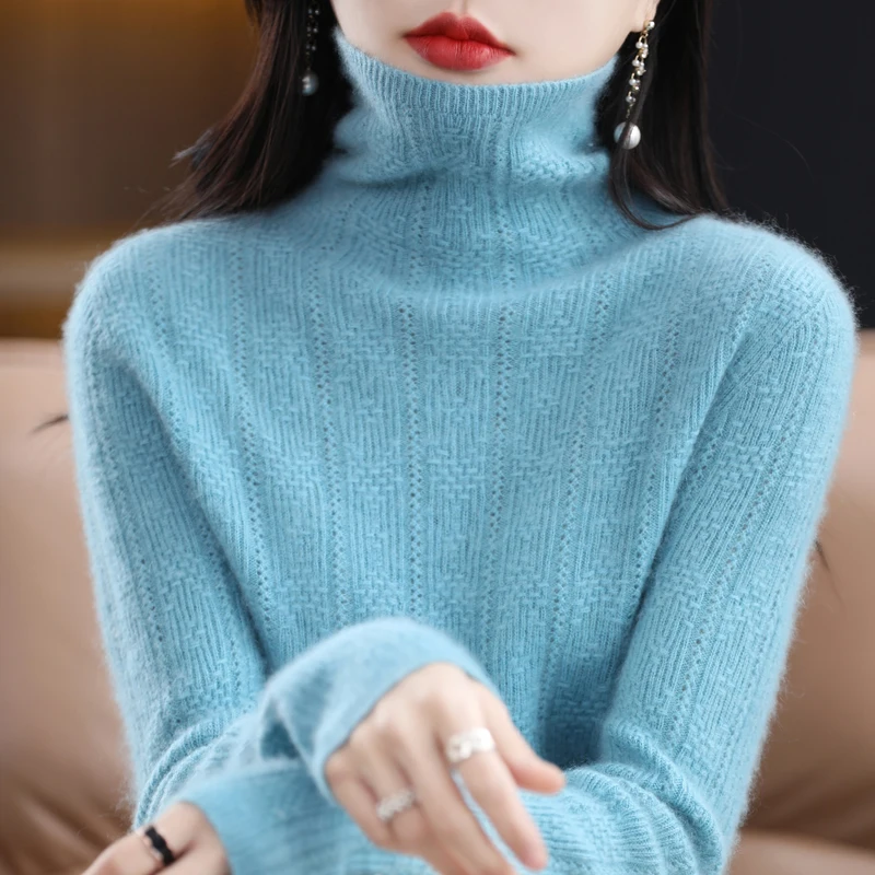 Fall/winter cashmere sweater 2023 100% Merino wool knitted solid color clothing women\'s high-necked knitted cashmere sweater