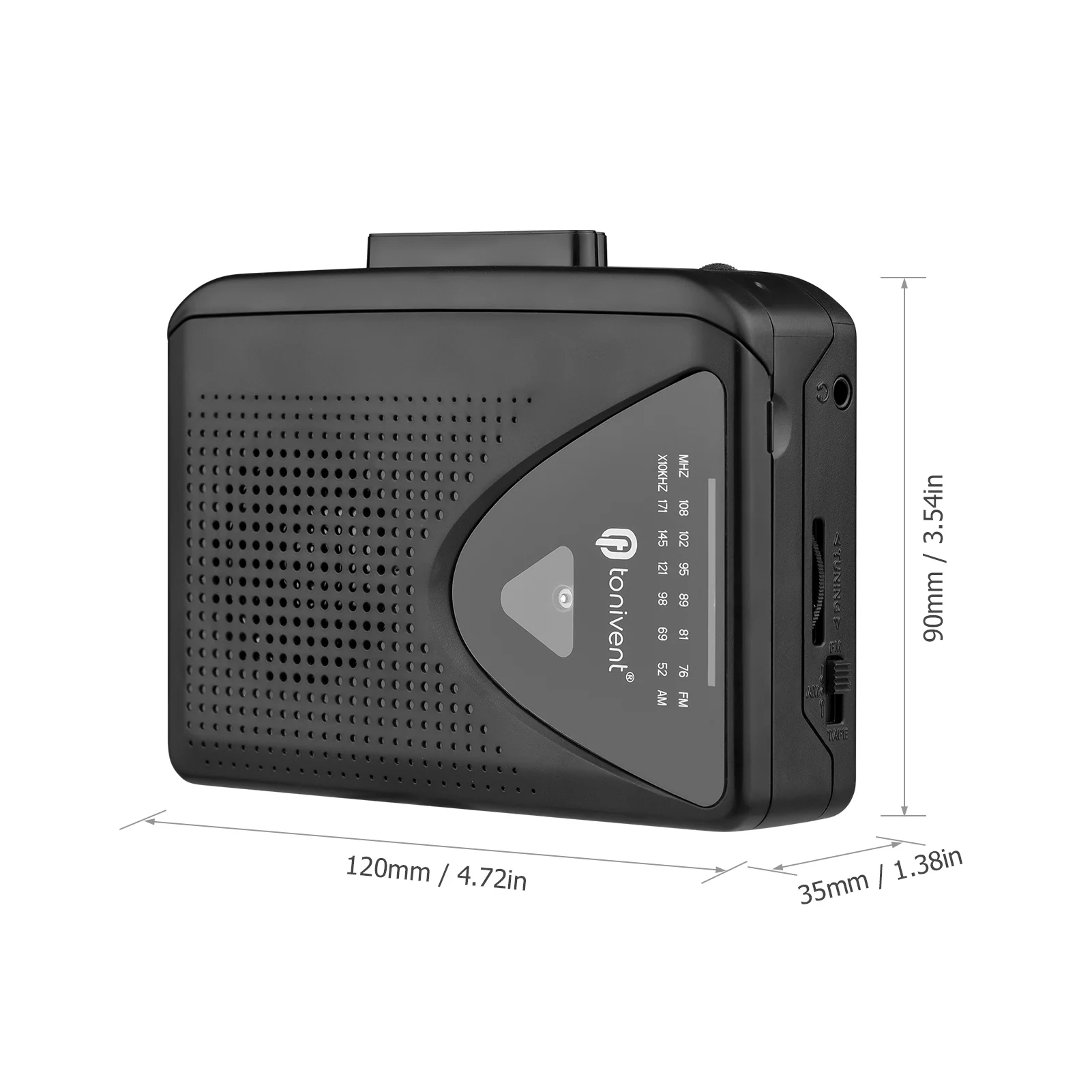 TONIVENT TON009 Portable Cassette Player AM/ FM Radio Auto Stop Mini Stereo Tape Player 3.5mm Earphone Jack Adjustable Volume
