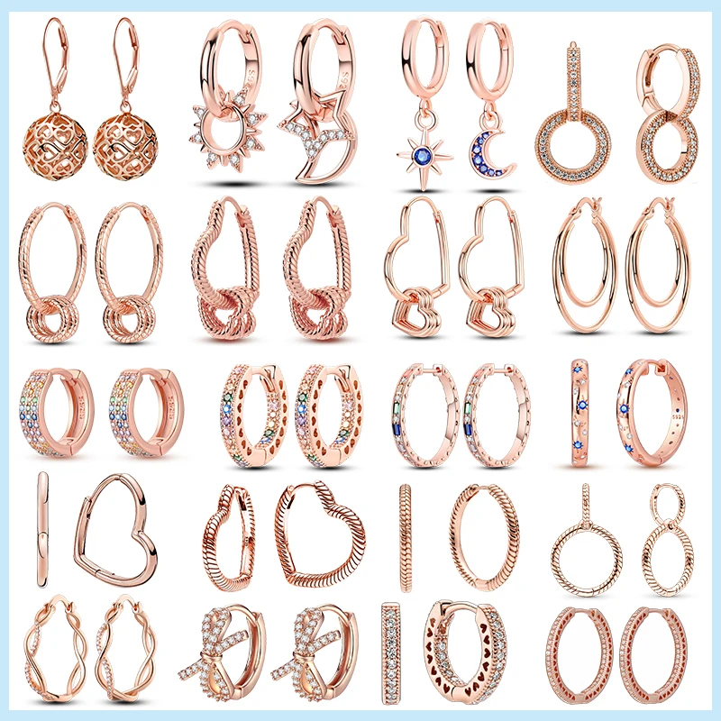 925 Silver Earring Original Round Rose Gold Earrings HoopType Heart Earrings Women silver earrings