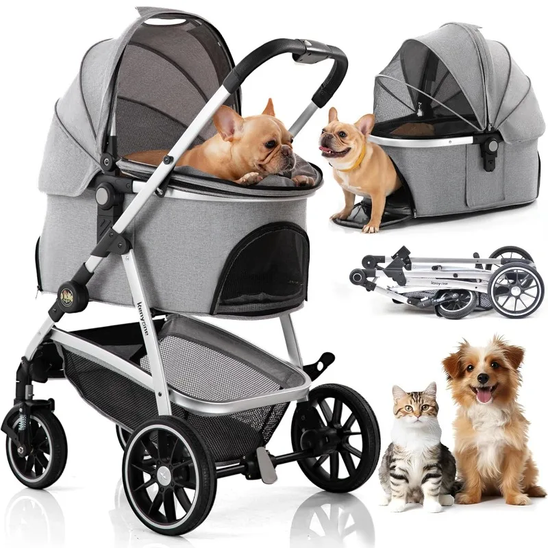 

Kenyone Pet Stroller 3 in 1 Dog Stroller for Medium Small Size Dogs, Large Cat Stroller with Detachable Carrier for Puppies