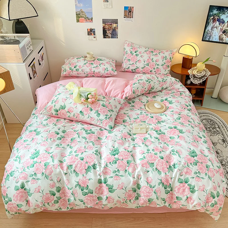 

Four-Piece Cotton Simple Floral Irregular Pattern Printing Retro1.8M Double Heat Preservation Fitted Sheet Four SeasonsUniversal