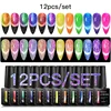 MEET ACROSS 12PCS/Set Fluorescent Neon Gel Nail Polish Set Summer Sparkly Glitter Semi Permanent Soak Off UV LED Nail Art Hybrid 4