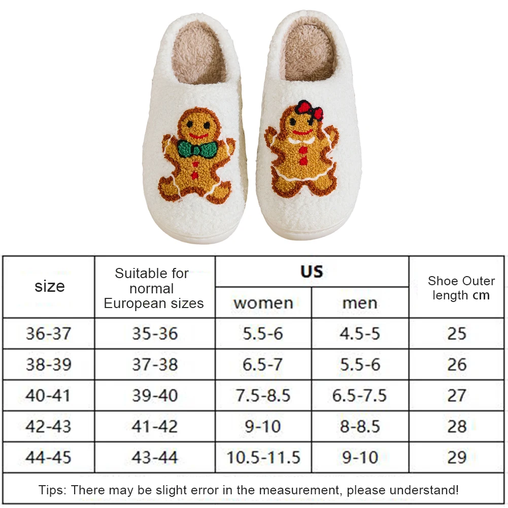 Women Slippers Christmas Gingerbread Elk Slippers Flat Thermal Slippers Cute Gingerbread Slippers Soft Sole Home Shoes Xmas Gift