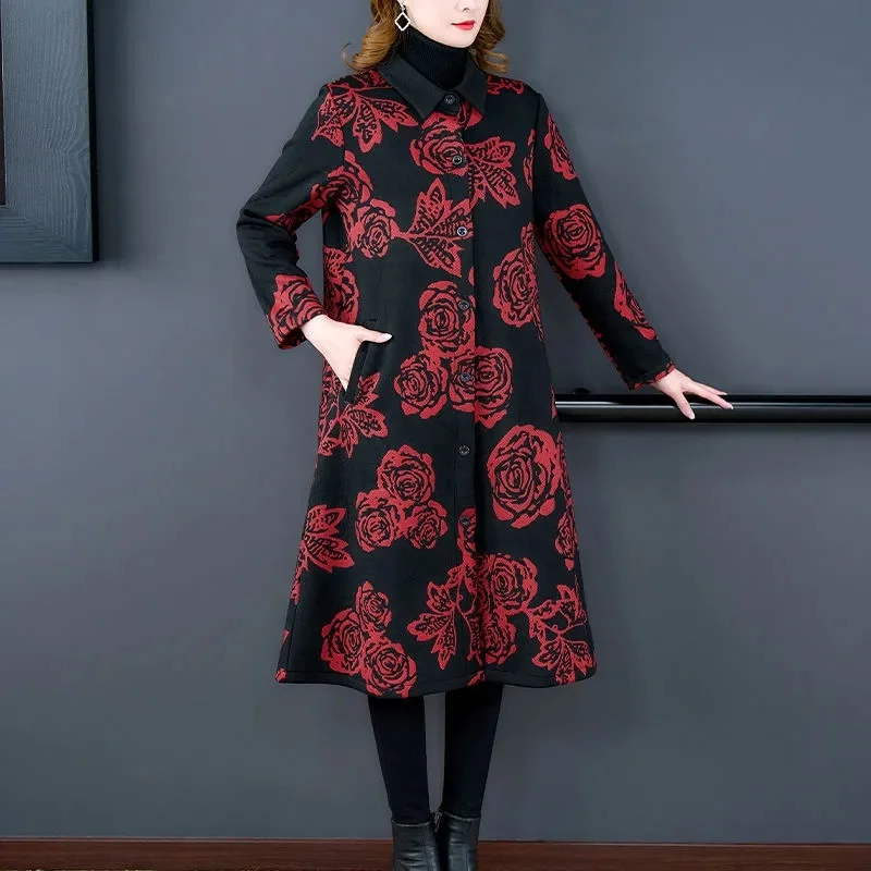 2023 Autumn/Winter New Plush Trench Coat For Middle-aged Women and Mothers Fashionable Age Reducing Fitting Long Coat For Women