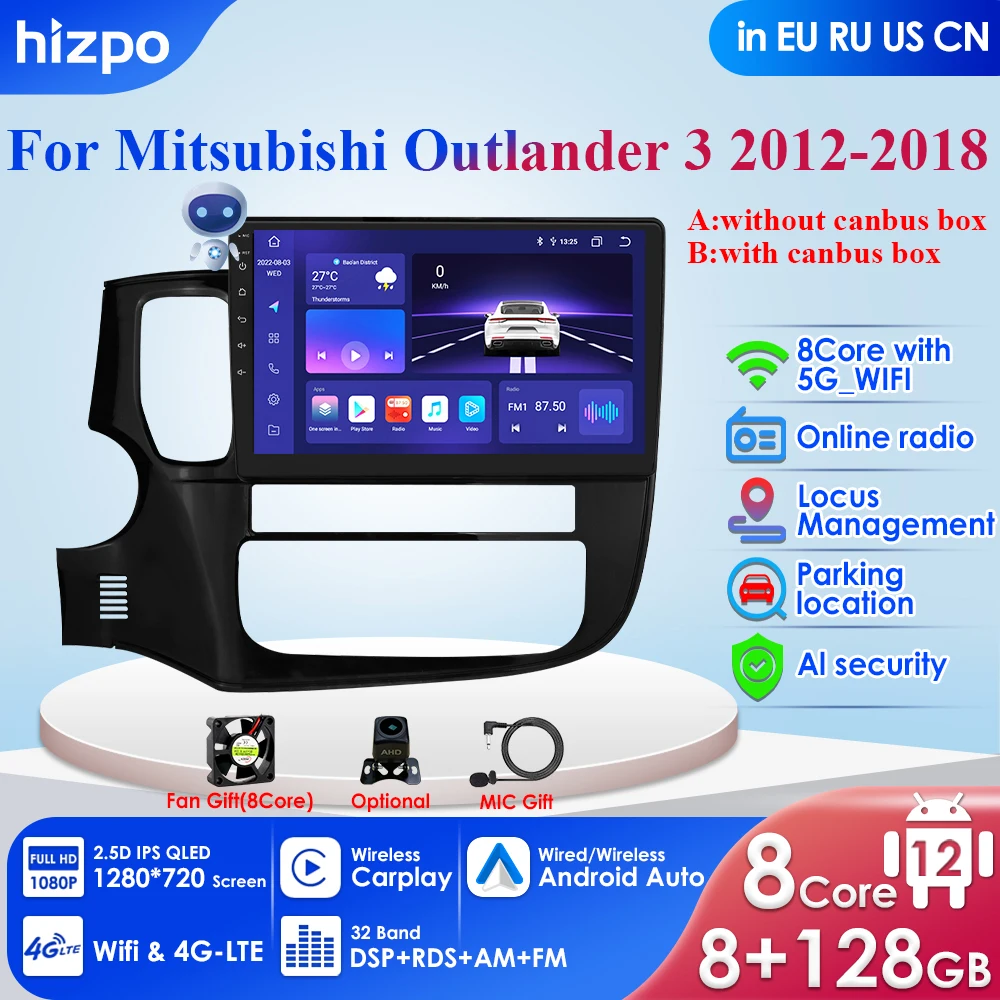 8G 128G DSP AI Voice Android Auto Radio for Mitsubishi Outlander 3 GF0W GG0W 2012 2018 4G