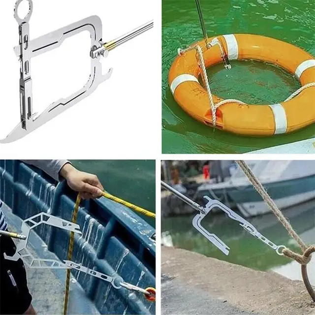 Genuine Marine Mooring Rope U Type Threader Boat Hook Threader Aluminum  Alloy Carbon Fiber Telescopic Fishing Rod Fishing Tools