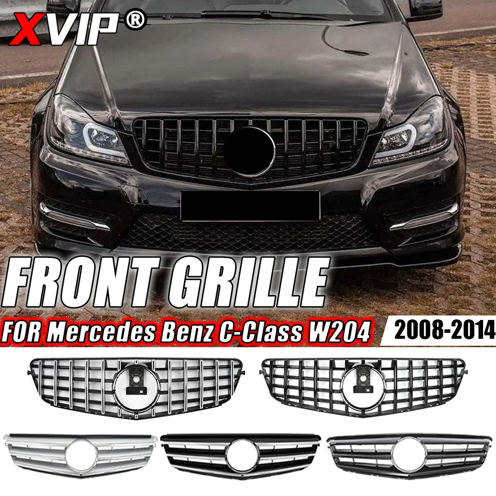 XVIP 프론트 범퍼 그릴 후드 그릴, 메르세데스 벤츠 C W204 2008-2014 C180 C200 C250 C300 AMG GT 다이아몬드 스타일 튜닝 그릴