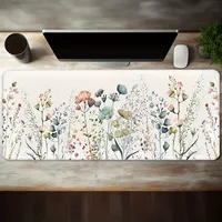 Stylish floral print mousepad, extended desk mat, 35.4x15.7in, long mousepad with non-slip rubber base, ideal for gamers, home o 1
