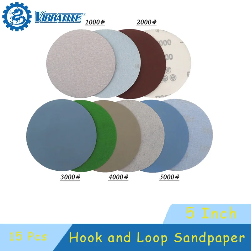 5 Inch 15 Pcs Wet and Dry Sanding Discs Assorted 1000-5000 Grit Sandpaper 125mm Compatible for Random Orbital Sanders Polishing