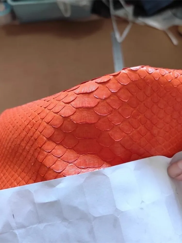 Orange Python Skin DIY Handmade For Wallet Phone Case Belt Soft Genuine Leather Accessories Materials