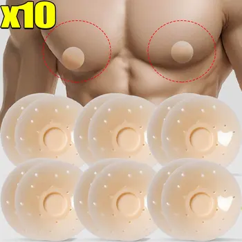 10Pcs Men Nipple Cover Solid Silicone Invisible Shirts Tights Suit Anti-Bulge Nipple Sticker Soft Breathable Waterproof for Men 1