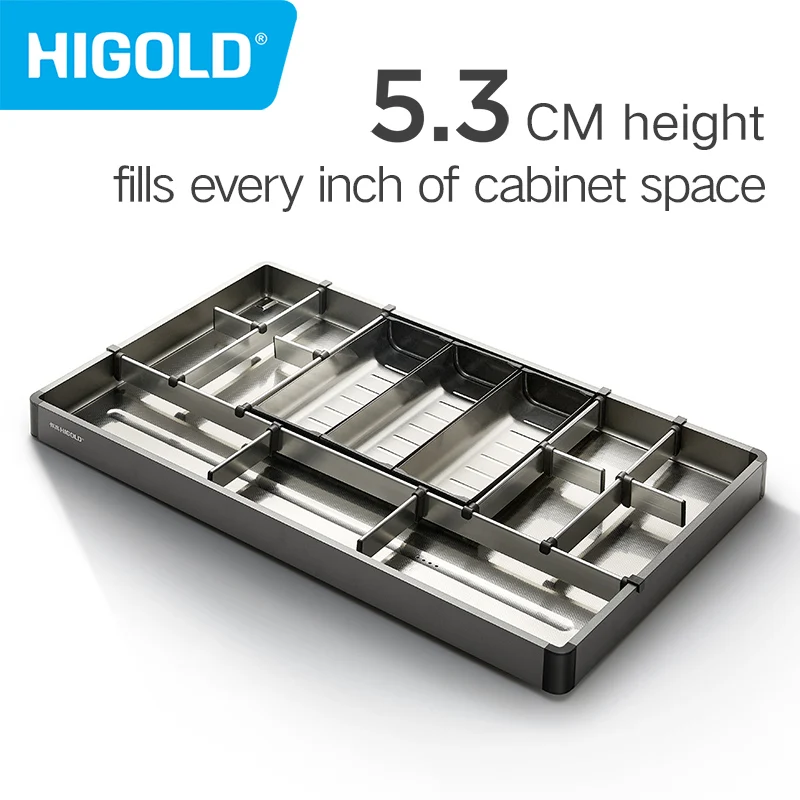 HIGOLD Small Pull Basket Kitchen Cabinet Tool Puller Single Drawer Space Aluminium Tool Basket Utility Room Damping Divider