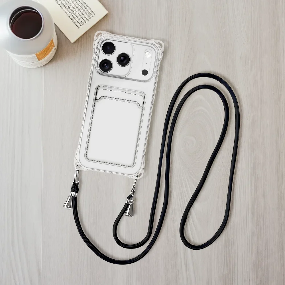Enhanced Shockproof Silicone Clear Case Cover with Detachable Lanyard and Card Slot