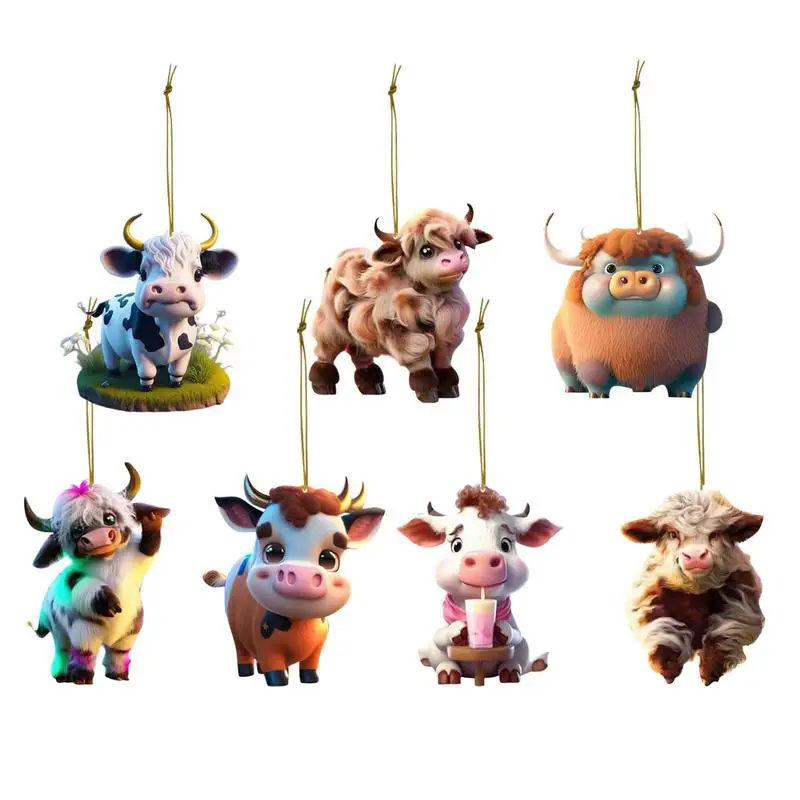 

Christmas Tree Decorations Hangings 2D Acrylic Ornaments 7Pcs/Set 7Pcs/Set Cartoon Cow Decorations Window Hangings For Christmas