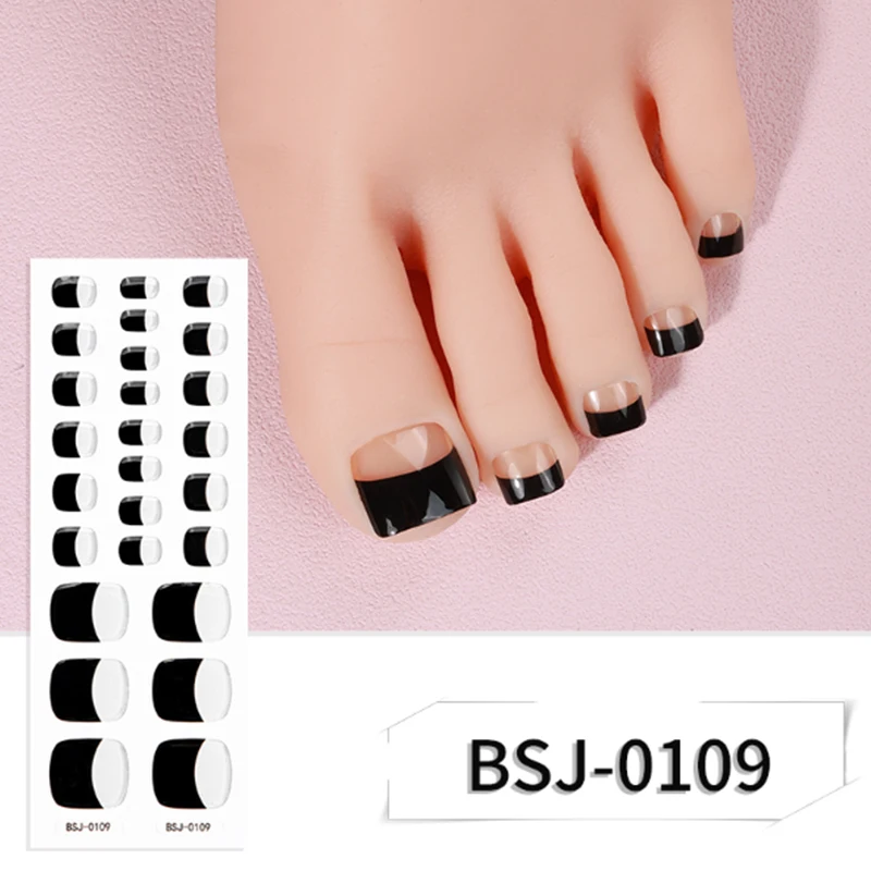 32Tips French Semi Cured Gel Toenail Wraps UV Lamp Cured Full Cover Nail Sticker Fashion Color Long Lasting Nail Manicure Deca nail stickers nail art tools