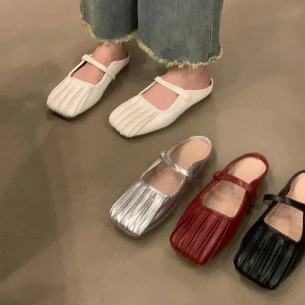Flat bottomed Baotou half slippers, wearing mother Mary Jane's single shoes on the outside