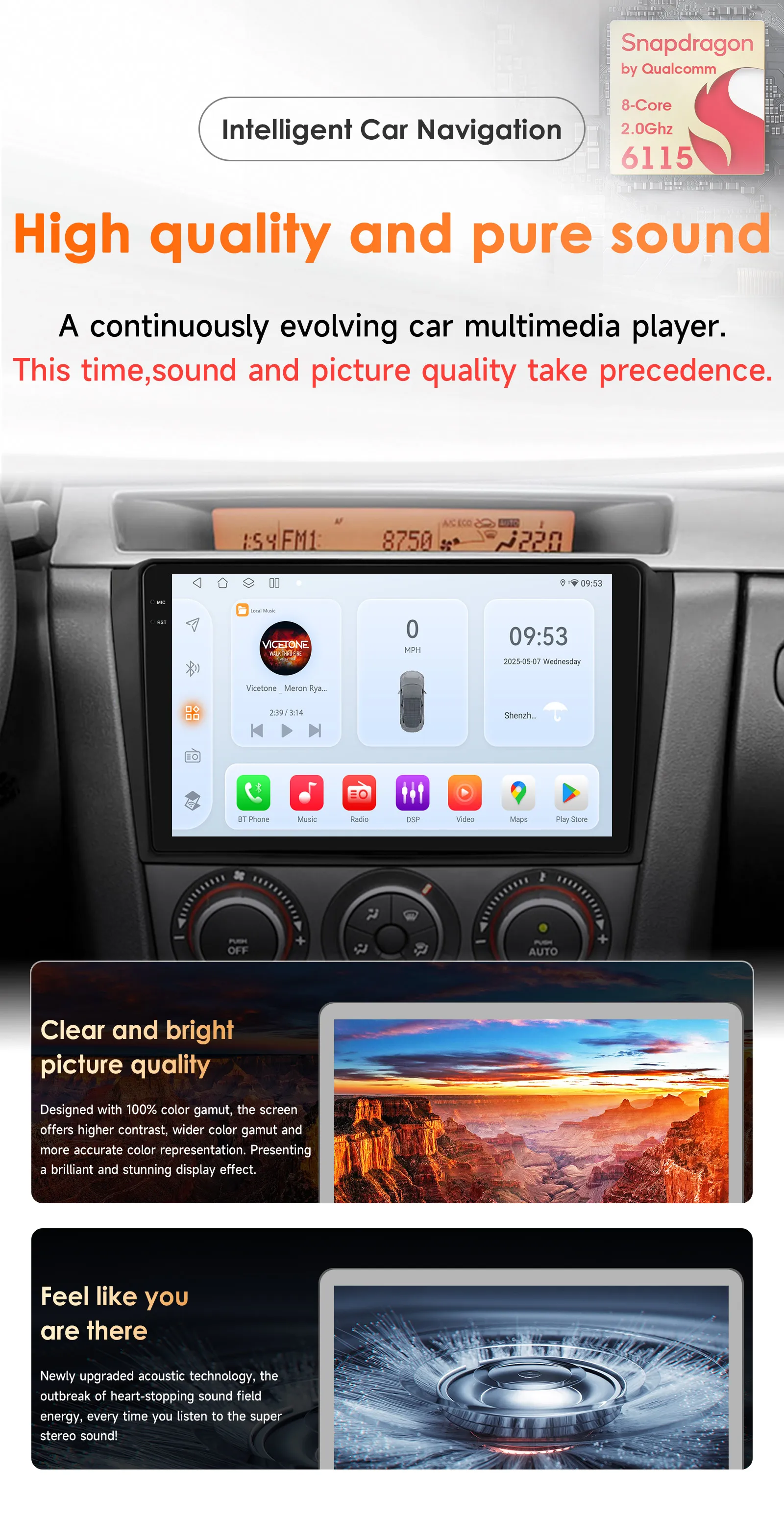 Autoradio-Multimedia-Player für Mazda 3 III 2004–2009 9 Zoll Stereo GPS Navi DSP Android Wireless CarPlay von Snapdragon 6115 – Detail 2
