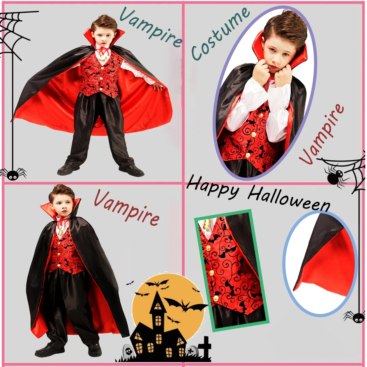 

Boy Vampire Costume Kids Purim Halloween Party Role Play Clothes Boys Deluxe Gothic Vampire Clothing With Cape