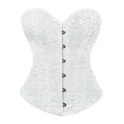 Vintage Steel Boned Lace - Up Corset Waist Cincher Shapewear - XXL (WHITE)