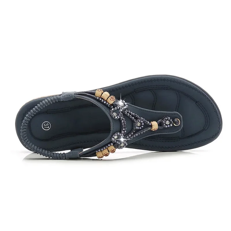 Women Sandals BEYARNE Bohemia Women Ladies Fashion Crystal Bead Flat Slipper Sandals Casual Sexy Outsid Ladies Shoes Med (3cm-5cm)