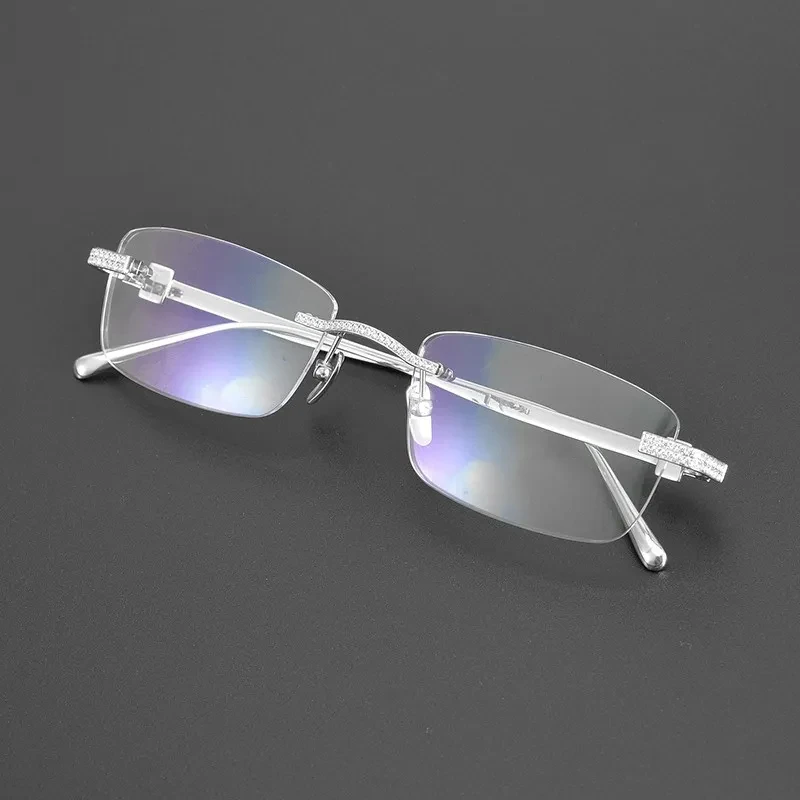 

925 Silver Men Luxury Rimless Glasses Frame Business Optical Eyewear Myopia Reading Personalized Prescription Women Eyeglasses