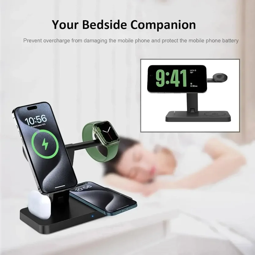 Magnetic Wireless Charger 100W 4 IN 1 Fold Quick Chargers Dock For iPhone 16/15/14/13/12 Apple Watch 10-2 AirPods4 Fast Charging