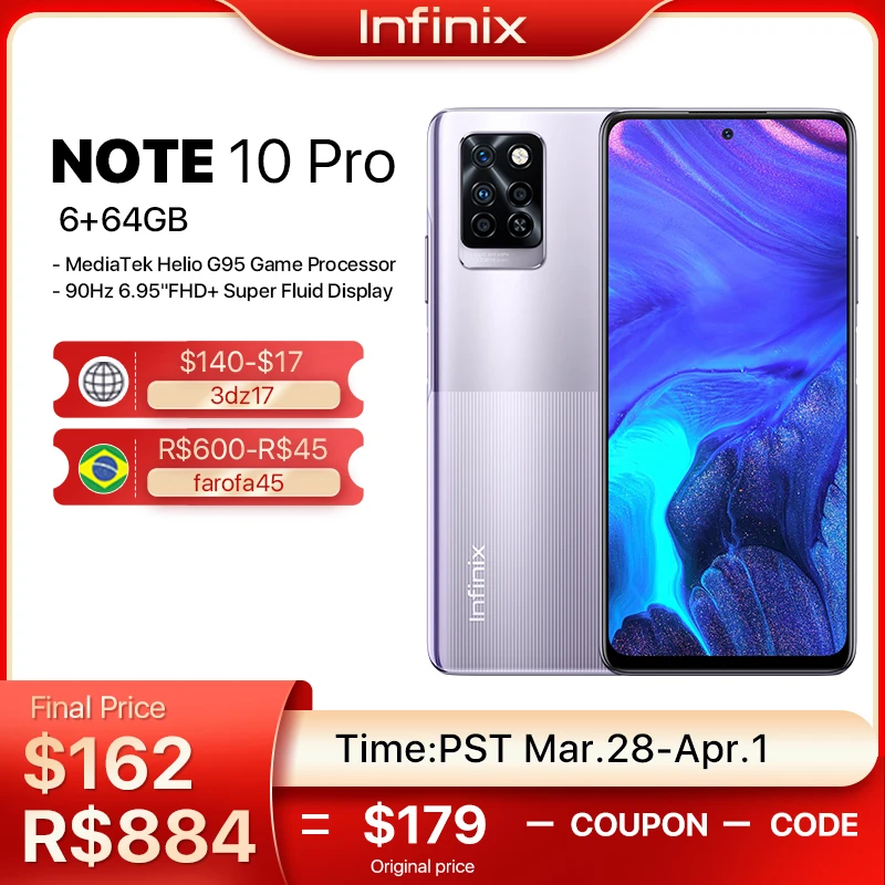 Смартфон Infinix Note 10 Pro NFC 64 ГБ/128 ГБ 6 95 дюйма 90 Гц камера мп 33 Вт аккумулятор 5000 |