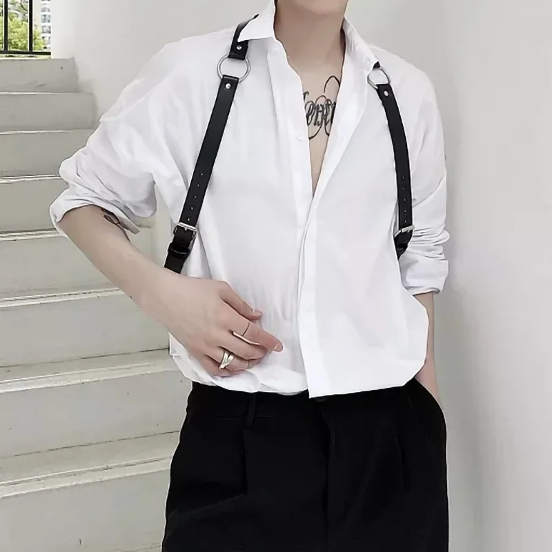 Vintage Men\'s Suspenders Body Chest Harness PU Leather Adjustabler Shoulder Harness Belt Braces Harness Men Sexy Games