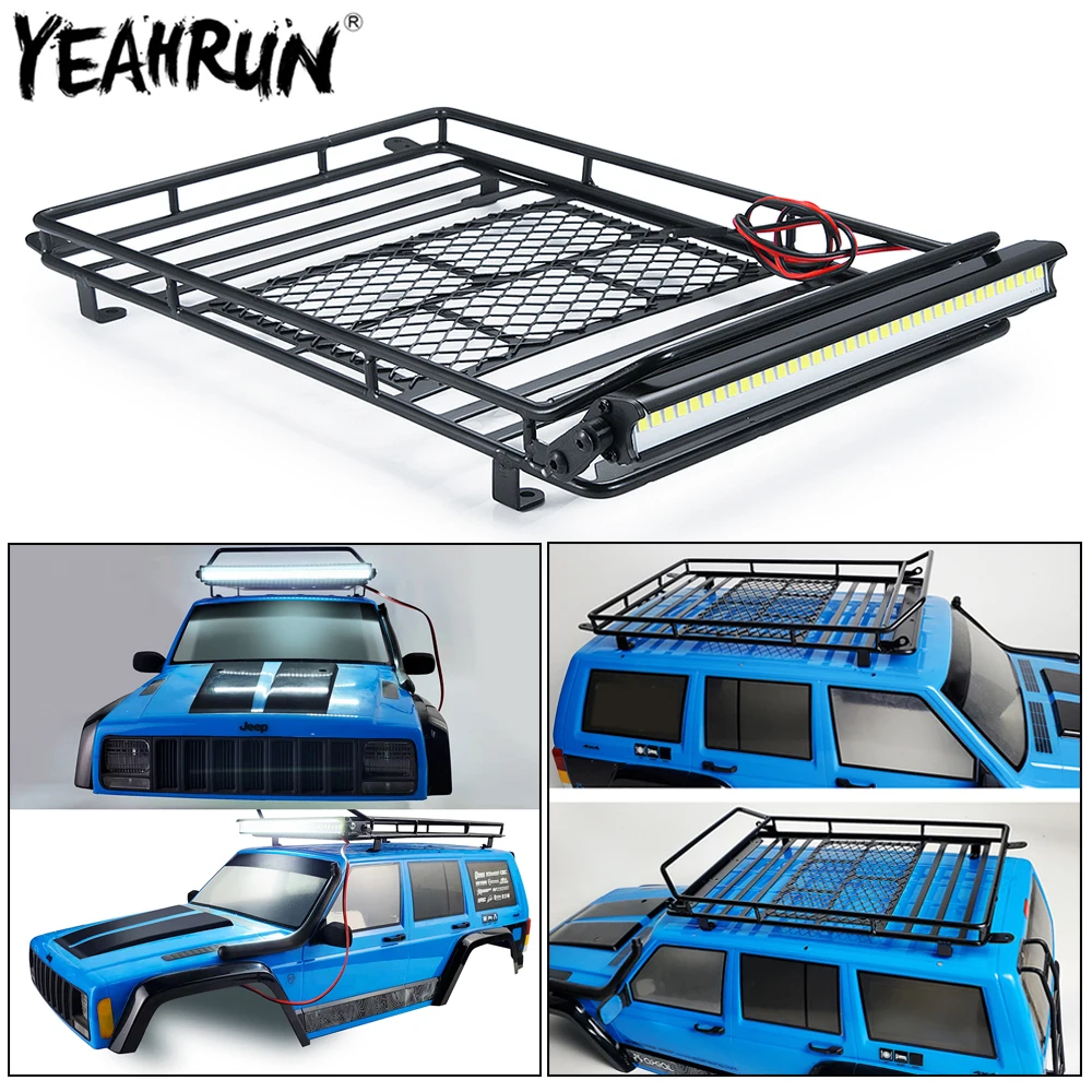 

YEAHRUN Metal Roof Rack Luggage Carrier with LED Lights Bar For 1/10 Axial SCX10 SCX10III Wrangler SCX10II 90046 RC Car