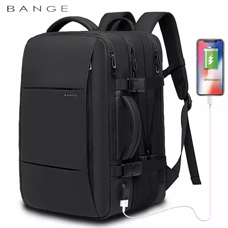 BANGE Travel Backpack Men Business Backpack School Expandable USB Bag Large Capacity 17.3 Laptop Waterproof Fashion Backpack