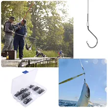 Strong Offset Sport Black Fishing Hooks High-Carbon Steel Barbed Fishing Hooks Strong Sharp Fish Hooks With Barbs For Bass tanie tanio CN (pochodzenie)