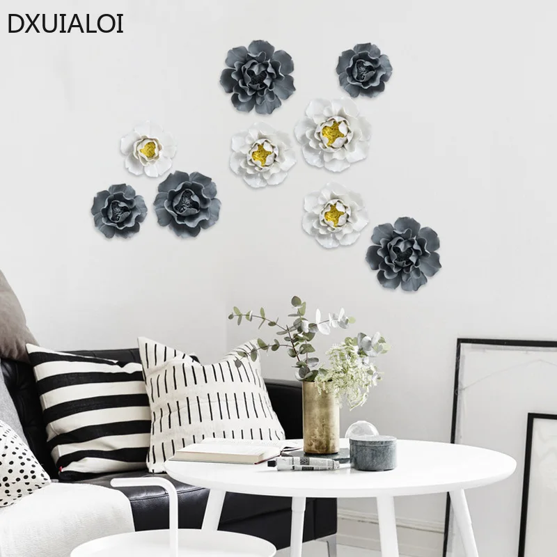 Handmade ceramic flowers wall decor Creative living room 3D pendant Wall decor with TV background Home decoration accessories 2