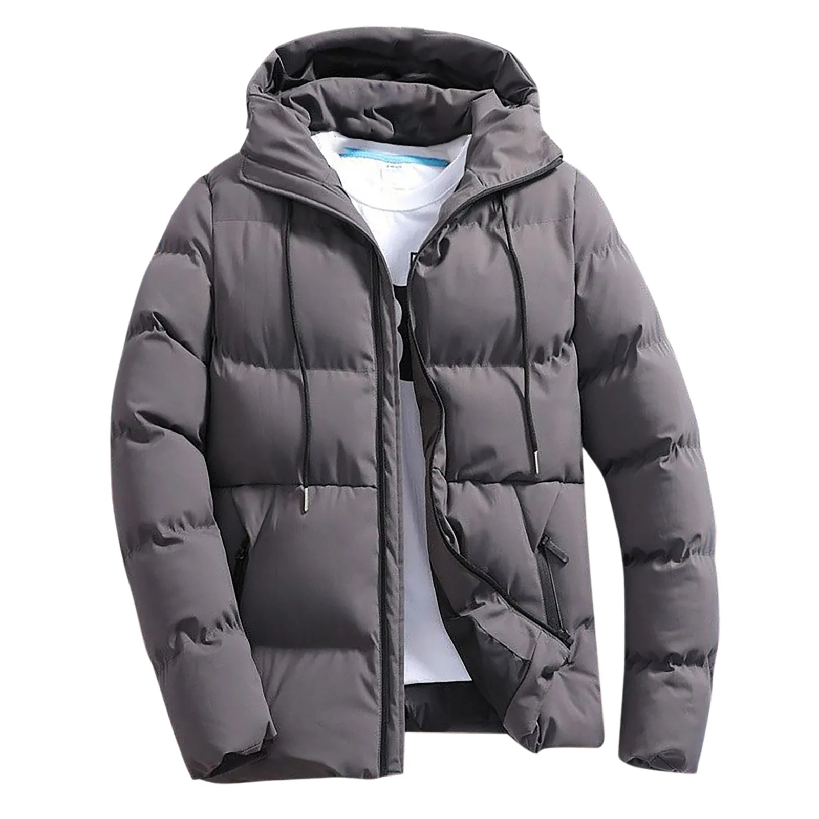 Mens Parka Cotton Padded Coat Winter Thermal Windproof Solid Fashion Hooded Jackets Motorcycles Warm Loose Overcoat Man Clothing