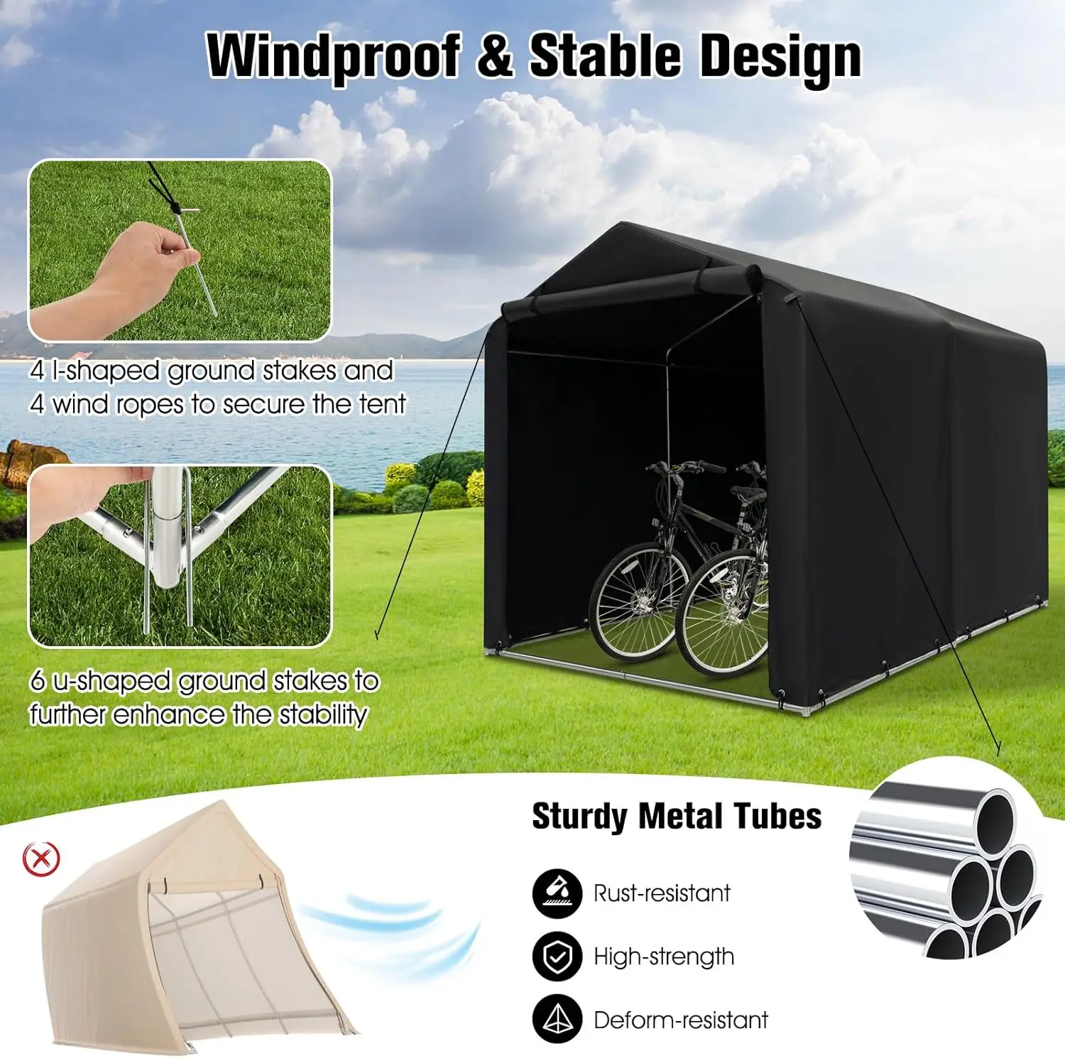 7x5.2Ft Portable Shed, Outdoor Storage Shelter with Waterproof Cover & Roll-up Zipper Door, Heavy Duty Portable Storage T