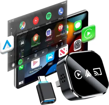 2026 Upgrade con Mirror Link,3 en 1 Adaptador Inalámbrico CarPlay & Android Auto,USB/Type-C,WLAN Doble Banda 2.4G+5G, Co