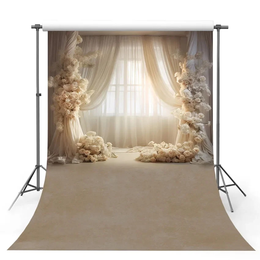 

Mehofond Photography Background Indoor Window Curtains White Flower Adult Birthday Pregnant Portrait Decor Backdrop Photo Studio