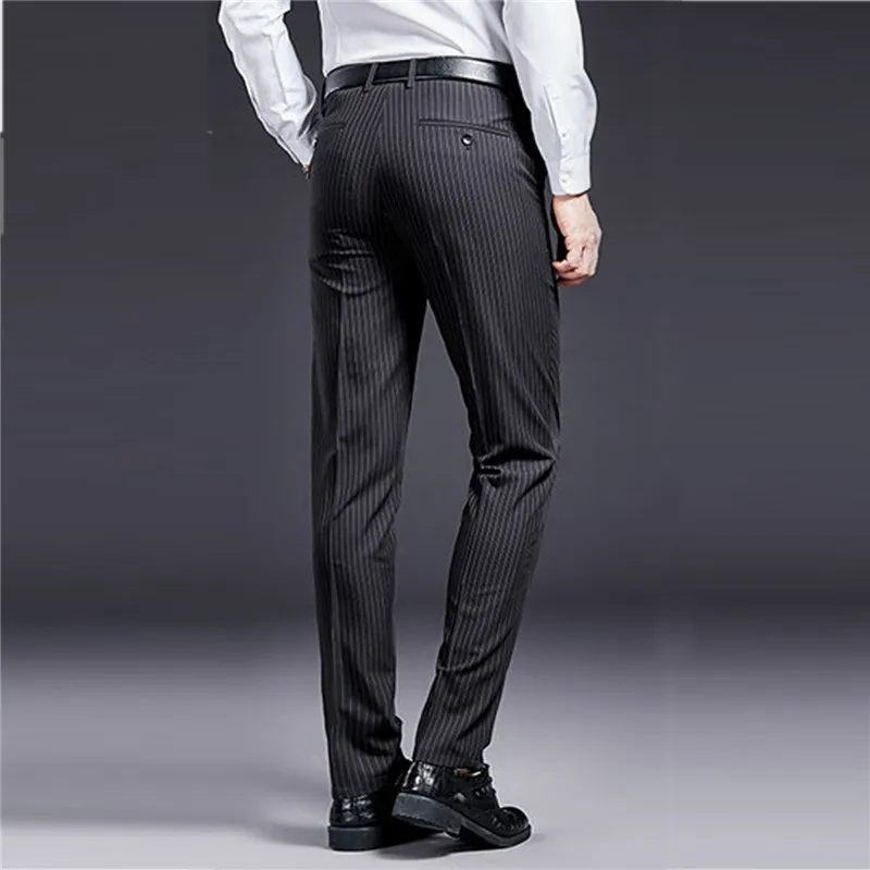 High Quality Men Suit Pants Smart Casual Office Trousers Business Pants For Men Wedding Party Dress Trousers Mens Stripe Pants 2