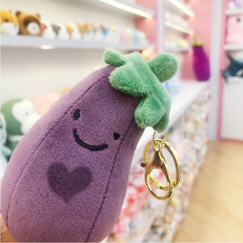 귀여운 야채 가지 봉제 인형 펜던트, 부드러운 봉제 키 체인, 귀여운  진정 장난감, 어린이 생일 선물, 10cm