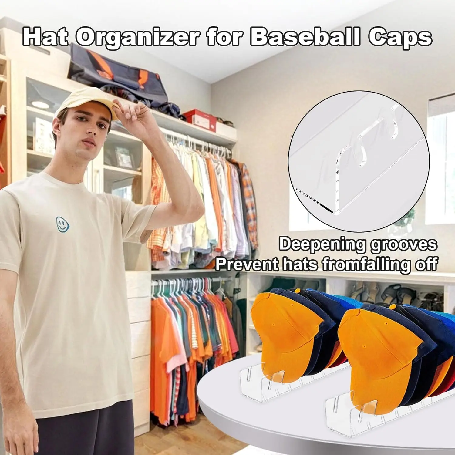 Supporto Per Cappelli In Acrilico - Organizer Da Tavolo Per 7 Cappelli Da Baseball - Foto 9
