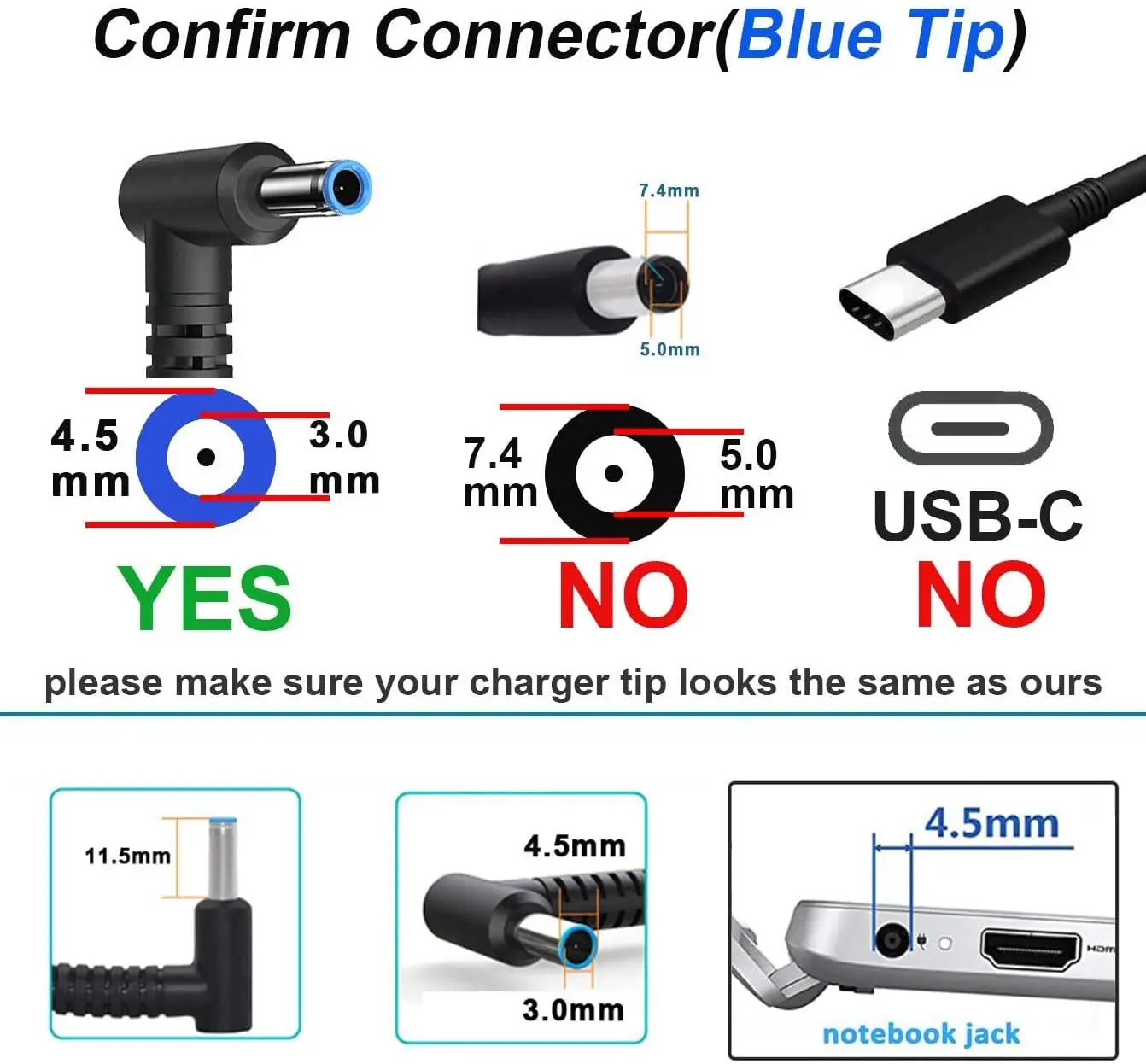 Carregador Adaptador ac para hp Stream Blue Pin 45w 19.5v 2.31a X360 11 13 14 Series Cabo de Alimentação 4.5x3.0 mm Original - Imagem 4