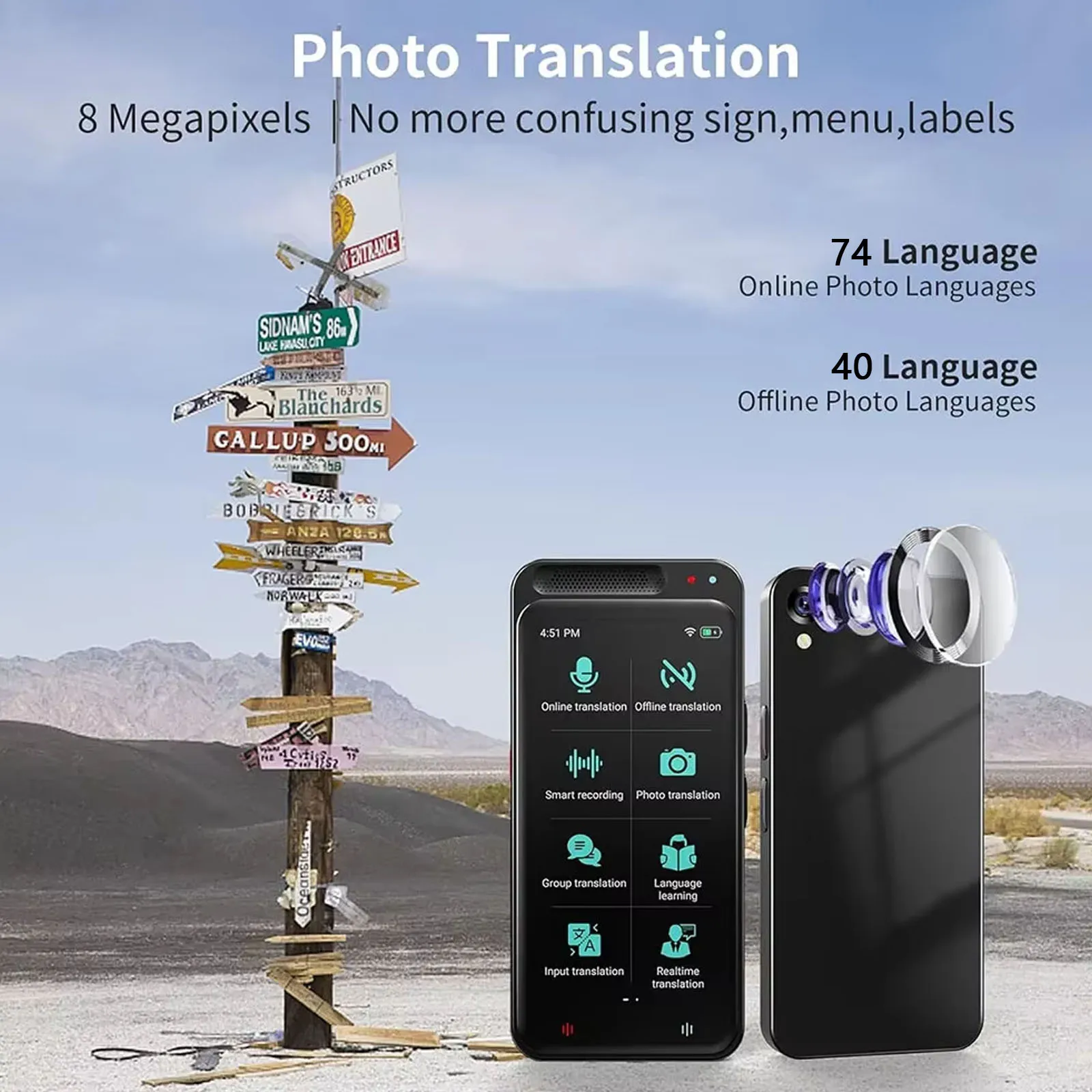Vormor Instant Voice Translator 138 Languages Real-time Translator with 4.1inch Screen support Exchange Rate/Unit Conversion